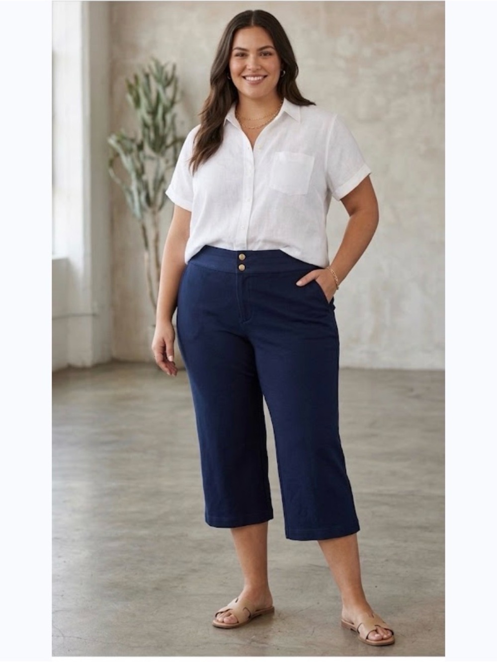 Ralph Lauren Women’s Navy Wid Leg Capri Pants Size XL
